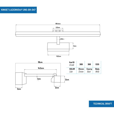 Kinkiet LED łazienkowy 60cm 14W Biały 4000K UNO-BH-047 Kinkiet LED łazienkowy 60cm 14W Biały 4000K UNO-BH-047