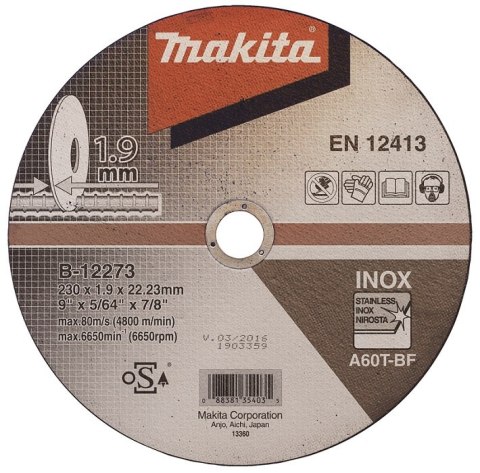 TARCZA TNĄCA CIENKA DO METALU 230MM*1.9*22MM A60T MAKITA TARCZA TNĄCA CIENKA DO METALU 230MM*1.9*22MM A60T MAKITA