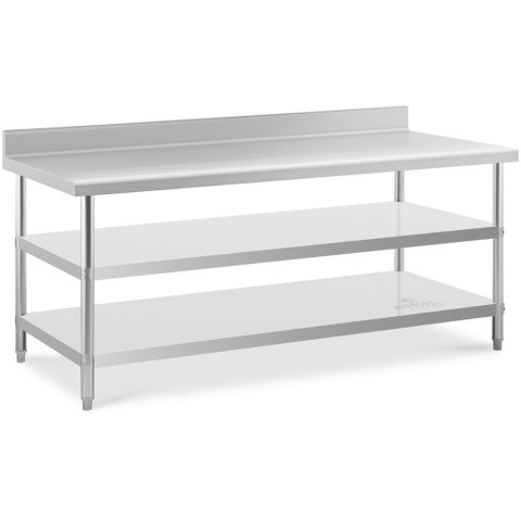 Stół blat roboczy stalowy nierdzewny przyścienny z rantem 2 półki 200x90cm Stół blat roboczy stalowy nierdzewny przyścienny z rantem 2 półki 200x90cm
