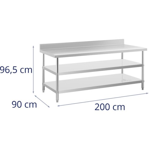 Stół blat roboczy stalowy nierdzewny przyścienny z rantem 2 półki 200x90cm Stół blat roboczy stalowy nierdzewny przyścienny z rantem 2 półki 200x90cm