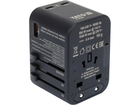 ADAPTER PODRÓŻNY UNIWERSALNY USB-C PD 65W YATO ADAPTER PODRÓŻNY UNIWERSALNY USB-C PD 65W YATO