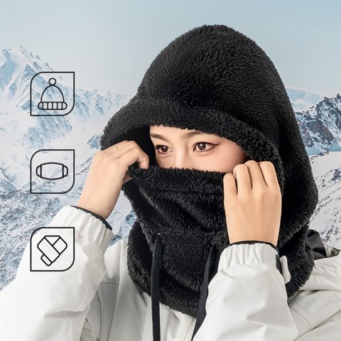 Ciepła kominiarka z futerka zimowa narciarska Arctic Velvet rozmiar L - czarna