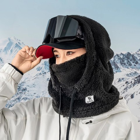 Ciepła kominiarka z futerka zimowa narciarska Arctic Velvet rozmiar L - czarna