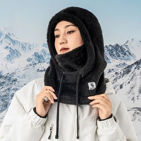 Ciepła kominiarka z futerka zimowa narciarska Arctic Velvet rozmiar L - czarna