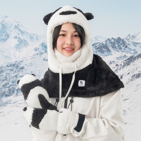 Rękawiczki narciarskie Panda dla dzieci i dorosłych rozmiar S - czarne/białe