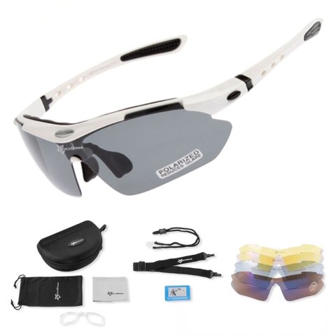 Okulary rowerowe polaryzujące 10002 - ZESTAW - białe Okulary rowerowe polaryzujące 10002 - ZESTAW - białe