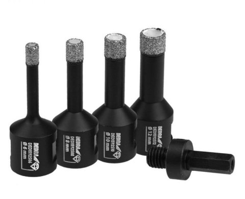 ZESTAW KORONEK DIAMENTOWYCH VACUUM BRAZED 6,8,10,12MM + ADAP DEDRA ZESTAW KORONEK DIAMENTOWYCH VACUUM BRAZED 6,8,10,12MM + ADAP DEDRA