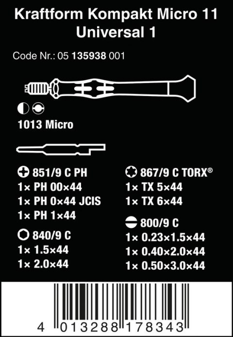 ZESTAW KRAFTFORM KOMPAKT MICRO 11 UNIVERSAL 1 WERA ZESTAW KRAFTFORM KOMPAKT MICRO 11 UNIVERSAL 1 WERA