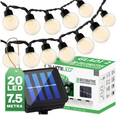 GIRLANDA SOLARNA GLADI 2, 20 LED G40 7,5M UN GIRLANDA SOLARNA GLADI 2, 20 LED G40 7,5M UN