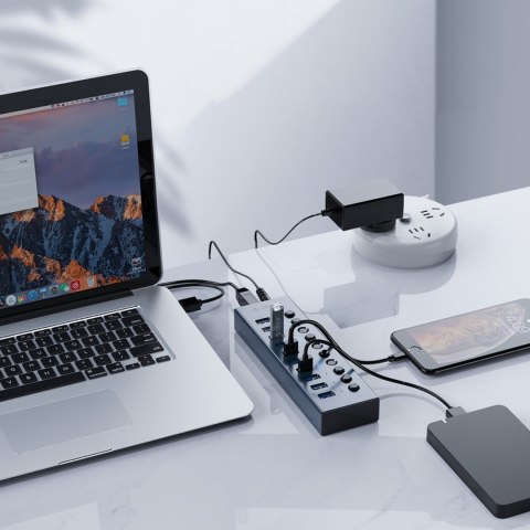 Hub BT2U3-13AB z włącznikami 13x USB-A - szary Hub BT2U3-13AB z włącznikami 13x USB-A - szary