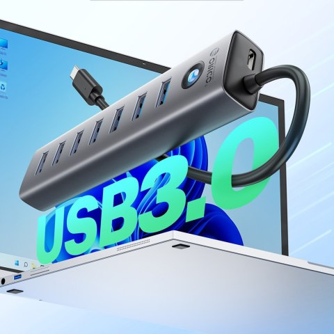 Hub CL7U-U3 rozdzielacz 7x USB-A USB-C 5V 3A 1m - szary Hub CL7U-U3 rozdzielacz 7x USB-A USB-C 5V 3A 1m - szary