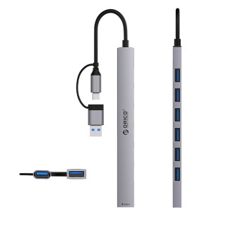 Hub YSA2-U3 stacja dokująca USB-A / USB-C na 7x USB-A - szary
