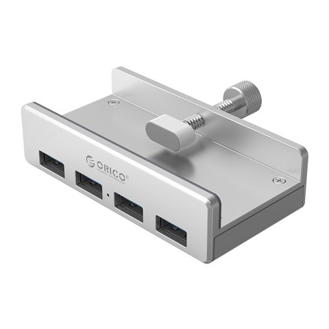 Hub rozdzielacz MH4PU na zacisk do biurka monitora 4x USB-A - srebrny Hub rozdzielacz MH4PU na zacisk do biurka monitora 4x USB-A - srebrny