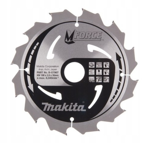 PIŁA TARCZOWA DO DREWNA M-FORCE 190*30MM 12Z MAKITA PIŁA TARCZOWA DO DREWNA M-FORCE 190*30MM 12Z MAKITA