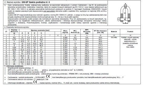 SZEKLA PODŁUŻNA KL.6 GM-SP 2.0T WLL UN SZEKLA PODŁUŻNA KL.6 GM-SP 2.0T WLL UN