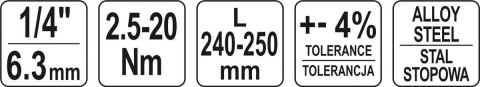 KLUCZ DYNAMOMETRYCZNY 1/4'' 2.5-20NM YATO KLUCZ DYNAMOMETRYCZNY 1/4'' 2.5-20NM YATO