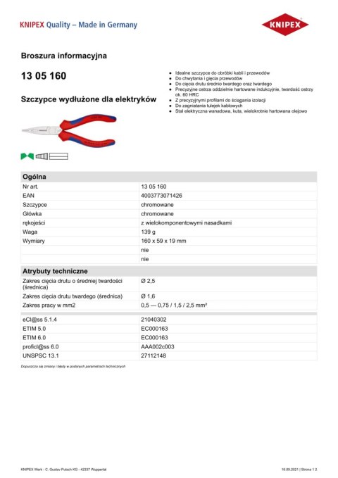 SZCZYPCE WYDŁUŻONE DLA ELEKTRYKÓW 160MM KNIPEX SZCZYPCE WYDŁUŻONE DLA ELEKTRYKÓW 160MM KNIPEX