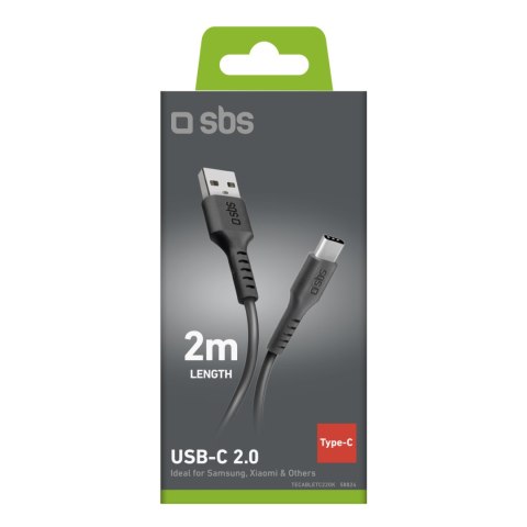 Kabel przewód USB-A - USB-C 2 m - czarny