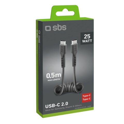 Kabel przewód spiralny USB-C 0.5m - czarny Kabel przewód spiralny USB-C 0.5m - czarny
