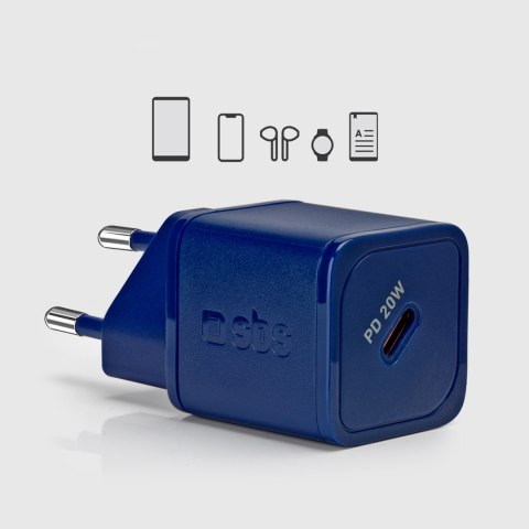 Ładowarka sieciowa GaN z Power Delivery 20W - niebieska