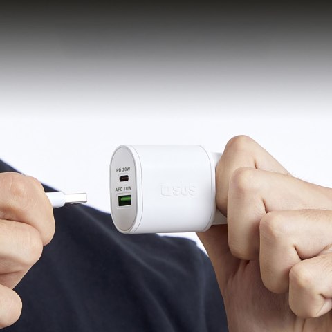 Ładowarka sieciowa Power Delivery USB-A USB-C 20W - biała