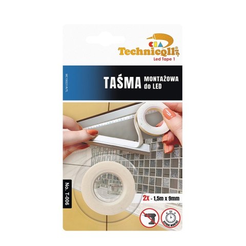 TAŚMA MONTAŻOWA DO LED 2*1,5M*9MM TECHNICQLL TAŚMA MONTAŻOWA DO LED 2*1,5M*9MM TECHNICQLL
