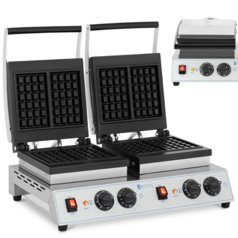 Gofrownica prostokątna podwójna na 4 gofry belgijskie 2 x 1500 W Gofrownica prostokątna podwójna na 4 gofry belgijskie 2 x 1500 W