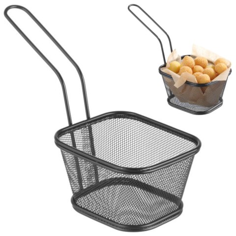 Koszyk do serwowania smażonych przekąsek frytek z uchwytem czarny 130x115x80 mm - Hendi 425695 Koszyk do serwowania smażonych przekąsek frytek z uchwytem czarny 130x115x80 mm - Hendi 425695