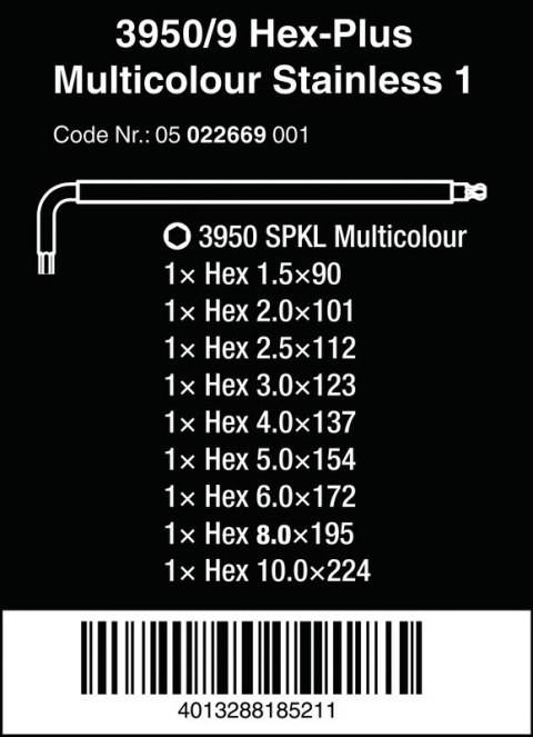 ZESTAW KLUCZY IMBUSOWYCH TRZPIENIOWYCH HEX PLUS 9SZT WERA ZESTAW KLUCZY IMBUSOWYCH TRZPIENIOWYCH HEX PLUS 9SZT WERA