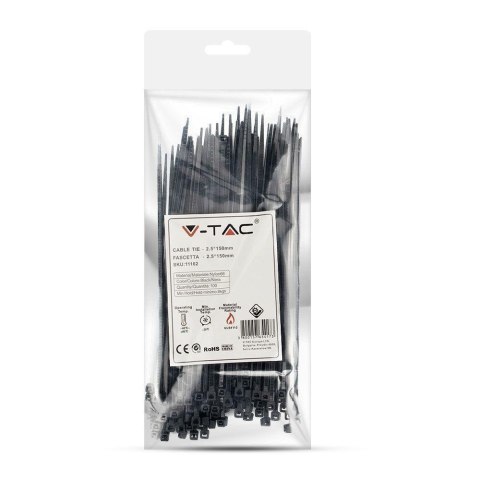 Opaska Zaciskowa V-TAC 2.5x150mm Czarna 8kg Nylon66 (Opak. 100szt) Opaska Zaciskowa V-TAC 2.5x150mm Czarna 8kg Nylon66 (Opak. 100szt)