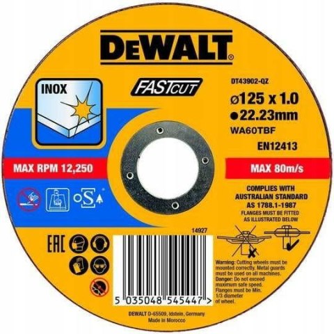 DEWALT TARCZA METAL 125x1,0mm DEWALT TARCZA METAL 125x1,0mm