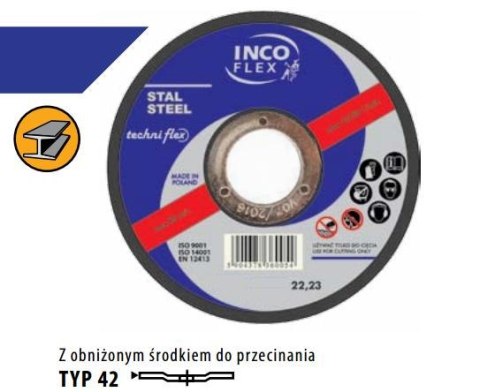 INCOFLEX TARCZA DO METALU 125 x 3,2mm WYGIĘTA INCOFLEX TARCZA DO METALU 125 x 3,2mm WYGIĘTA