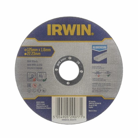 IRWIN TARCZA DO CIĘCIA ALUMINIUM PŁASKA 125mm x 1,6mm x 22,23mm IRWIN TARCZA DO CIĘCIA ALUMINIUM PŁASKA 125mm x 1,6mm x 22,23mm