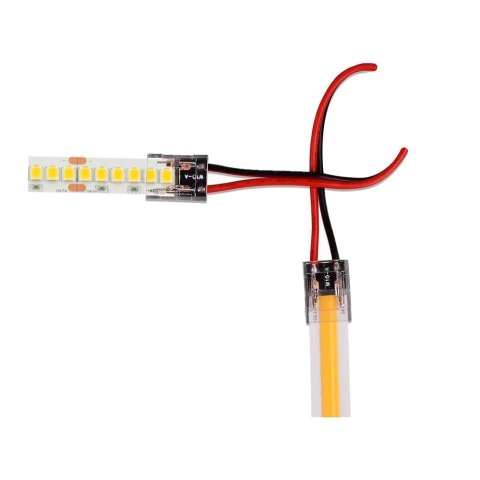 Konektor Złączka Taśm LED V-TAC Przeźroczysta Z przewodami Gęste/Zwykłe/COB 10mm Konektor Złączka Taśm LED V-TAC Przeźroczysta Z przewodami Gęste/Zwykłe/COB 10mm