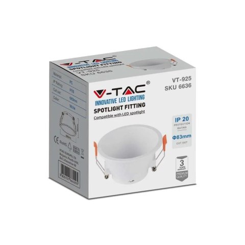Oczko V-TAC GU10 Wpuszczane Głębokie Okrągłe Białe VT-925-W 3 Lata Gwarancji Oczko V-TAC GU10 Wpuszczane Głębokie Okrągłe Białe VT-925-W 3 Lata Gwarancji