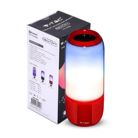 Bezprzewodowy inteligentny głośnik LED V-TAC z technologią Bluetooth 2x3W USB Micro SD Czerwony VT-7456 Bezprzewodowy inteligentny głośnik LED V-TAC z technologią Bluetooth 2x3W USB Micro SD Czerwony VT-7456