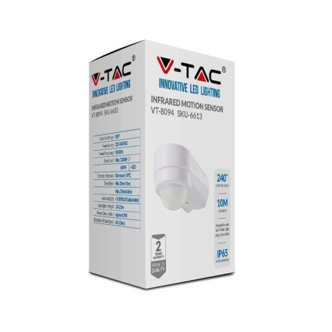 Czujnik Ruchu V-TAC Narożny 240st 600W IP65 Biały VT-8094 Czujnik Ruchu V-TAC Narożny 240st 600W IP65 Biały VT-8094