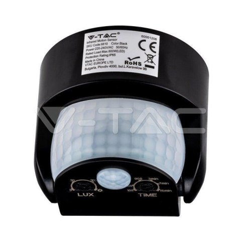 Czujnik Ruchu V-TAC Ścienny Czarny 180st/360st IP65 VT-8093 Czujnik Ruchu V-TAC Ścienny Czarny 180st/360st IP65 VT-8093
