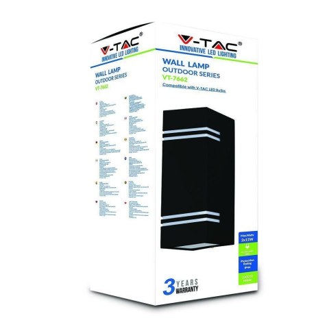 Kinkiet Ogrodowy V-TAC Kwadrat Czarny GU10 Góra Dół IP44 VT-7662 3 Lata Gwarancji Kinkiet Ogrodowy V-TAC Kwadrat Czarny GU10 Góra Dół IP44 VT-7662 3 Lata Gwarancji