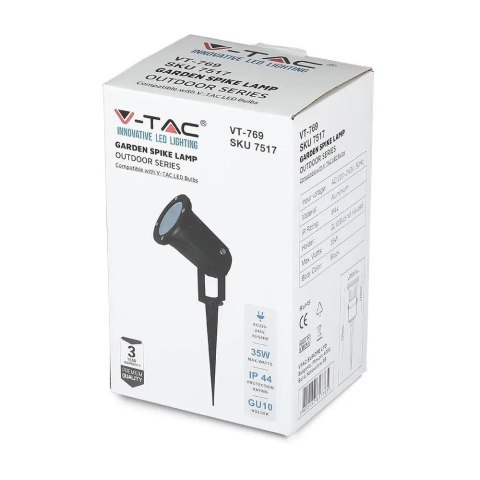 Oprawa Gruntowa Ogrodowa Wbijana Aluminium GU10 Czarna IP44 V-TAC VT-769 3 Lata Gwarancji Oprawa Gruntowa Ogrodowa Wbijana Aluminium GU10 Czarna IP44 V-TAC VT-769 3 Lata Gwarancji