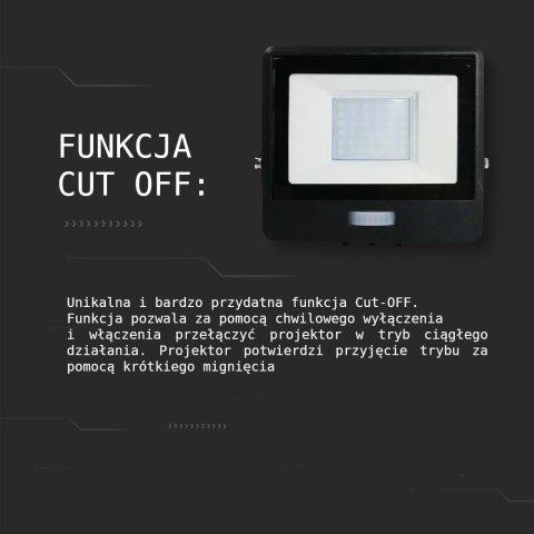 Projektor LED V-TAC 10W SAMSUNG CHIP Czujnik Ruchu Czarny Z MUFĄ VT-118S 3000K 735lm 5 Lat Gwarancji
