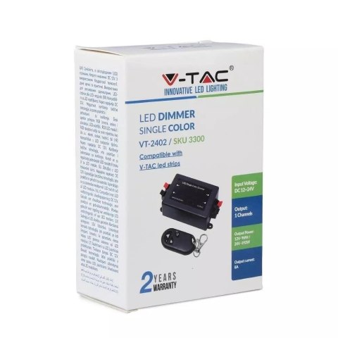 Sterownik Ściemniacz Taśm LED jednokolorowych RF Radiowy V-TAC 12V/96W 24V/192W 8A VT-4083 Sterownik Ściemniacz Taśm LED jednokolorowych RF Radiowy V-TAC 12V/96W 24V/192W 8A VT-4083