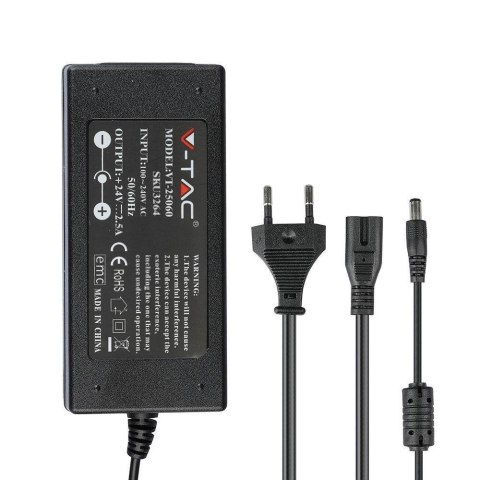Zasilacz LED V-TAC Desktop 60W 24V 2,5A IP44 Wtyczkowy desktop z przewodami VT-25060 Zasilacz LED V-TAC Desktop 60W 24V 2,5A IP44 Wtyczkowy desktop z przewodami VT-25060