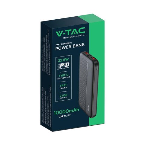 Power Bank V-TAC 10000mAh Czarny 2xUSB Type C SZYBKI 22,5W V-TAC VT-10000-B Power Bank V-TAC 10000mAh Czarny 2xUSB Type C SZYBKI 22,5W V-TAC VT-10000-B