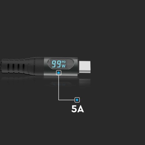 Przewód Type C do Typ C USB V-TAC 1Mb Czarny High Speed LCD 100W VT-5303 Przewód Type C do Typ C USB V-TAC 1Mb Czarny High Speed LCD 100W VT-5303