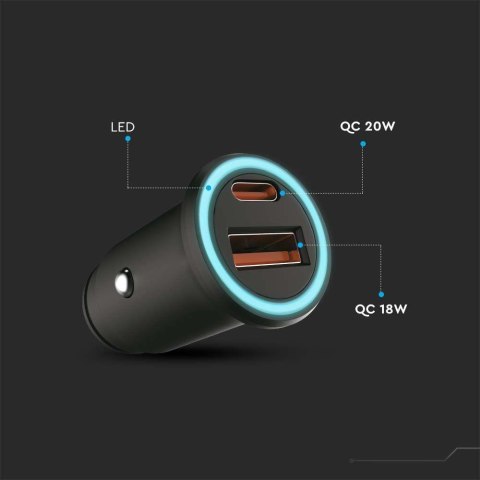 Samochodowa Ładowarka do zapalniczki V-TAC USB 12-24V 18W + USB-C 20W VT-5318 Samochodowa Ładowarka do zapalniczki V-TAC USB 12-24V 18W + USB-C 20W VT-5318