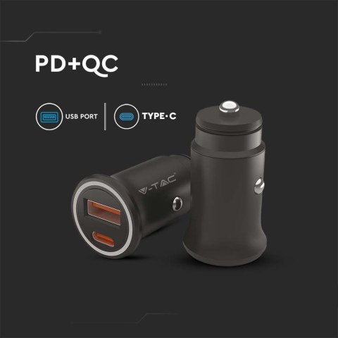 Samochodowa Ładowarka do zapalniczki V-TAC USB 12-24V 18W + USB-C 20W VT-5318 Samochodowa Ładowarka do zapalniczki V-TAC USB 12-24V 18W + USB-C 20W VT-5318