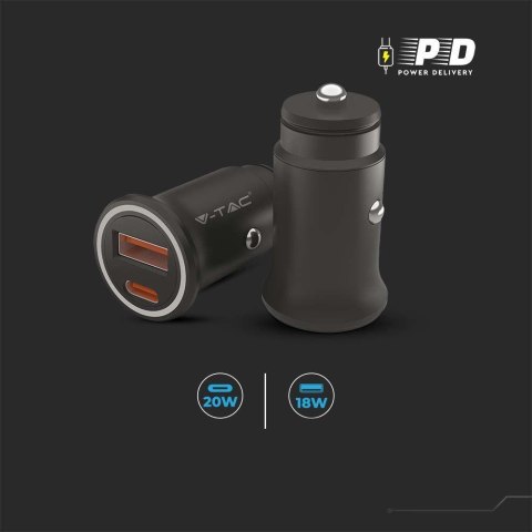 Samochodowa Ładowarka do zapalniczki V-TAC USB 12-24V 18W + USB-C 20W VT-5318 Samochodowa Ładowarka do zapalniczki V-TAC USB 12-24V 18W + USB-C 20W VT-5318