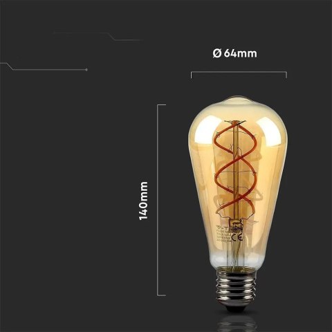 Żarówka LED V-TAC 4,8W E27 Filament Bursztyn Vintage ST64 Ściemnialna VT-2065 2200K 250lm Żarówka LED V-TAC 4,8W E27 Filament Bursztyn Vintage ST64 Ściemnialna VT-2065 2200K 250lm
