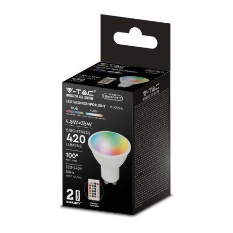 Żarówka LED V-TAC 4,8W GU10 Pilot VT-2244-N-1 RGB+4000K 420lm Żarówka LED V-TAC 4,8W GU10 Pilot VT-2244-N-1 RGB+4000K 420lm
